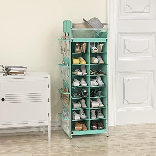 Simple Houseware 16 Cube Shoe Stand Tower Rack 8 Tier, Turquoise - Image 2
