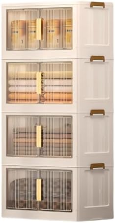 Storage Bins with Lids, 4 Tier 240 QT Stackable Plastic Storage Bins, Foldable Storages Boxes with Magnetic Doors and Wheels for Clothes, Snacks, Books, Folding Containers for Home Office by Naviconvex