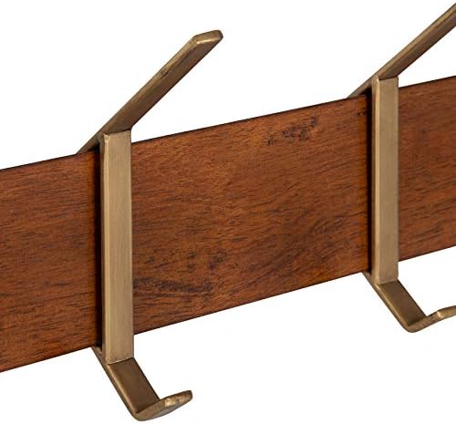 Kate and Laurel Rossmore Modern 5 Hook Shelf, Walnut and Gold, Mid-Century Coat Rack - Image 3