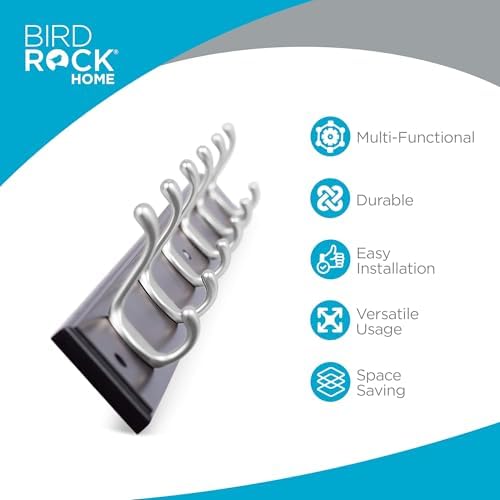 BIRDROCK HOME Oval Hook Coat and Hat Rack | 6 Hooks | 2 Pack | Wall Mount | Black Finish | Satin Nickel Hooks - Image 2