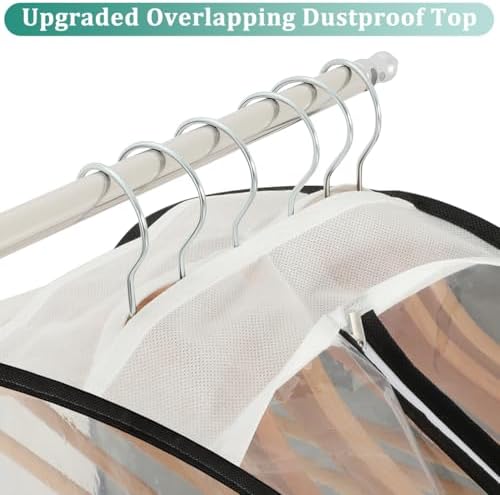 GLEAVI 6 Pack Garment Bags for Hanging Clothes, (3x40" & 3x50") Gusseted Clear Closet Storage Bags, Breathable Non-woven Back & Peva Front Coat Protector with Overlapping Dustproof Top for Dress, - Image 6