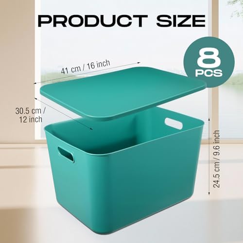 Hoolerry 8 Pieces Storage Bins, 16.1 x 12.0 x 9.7 Inch, Green - Image 2
