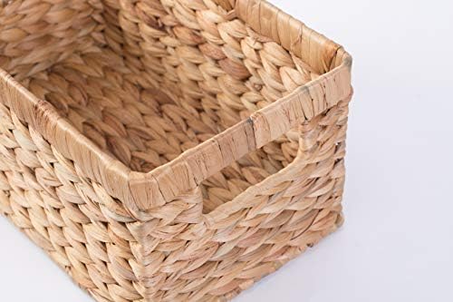 Natural Woven Water Hyacinth Rectangular Wicker Basket with Handles, Small Storage Bin Organizer, 12 Inch Shallow Basket Tray - Image 5