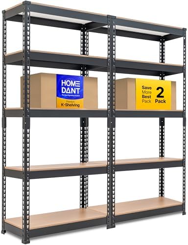 HOMEDANT 28" W 5 Tier Heavy Duty Garage Shelving Adjustable Metal Rack Storage Shelves Standing Shelf Unit Organizers Pantry Closet Black 2Pack by TheBestOrganizingSolution