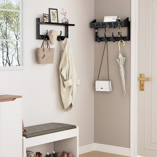 Evermagin 35" Coat Rack Wall Mount with Shelf & 13 Hooks, Entryway, Black - Image 3