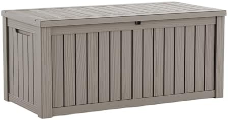 LAUSAINT HOME 150 Gallon Resin Deck Box, Package Delivery Box with Lockable Lid, Waterproof Outdoor Storage Box For Garden Tools, Patio Cushions(150 Gallon,Grey) by LAUSAINTHOME