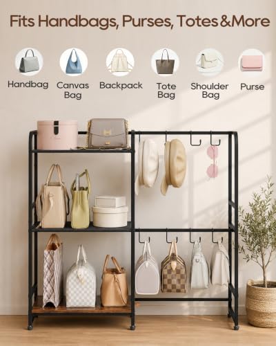 Large Purse Organizer, 3-Tier Purse Rack, Wall Mount or Freestanding - Image 5
