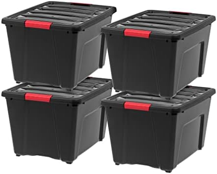 IRIS USA 4-Pack 54 Quart Storage Bins with Lids, Black by IRISUSA