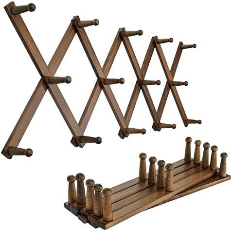 SKOLOO Hat Rack for Wall with 14 Hooks, Pack of 2, Solid Wooden, Modern, Expandable Coat Rack Wall Mount for Coats, Hats, Bags, Baseball Caps, Walnut Color by SKOLOO