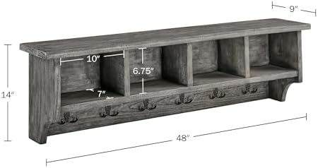 Pomona Solid Wood Entryway Coat Rack with Cubbies, Slate Grey, 48 Inch - Image 3