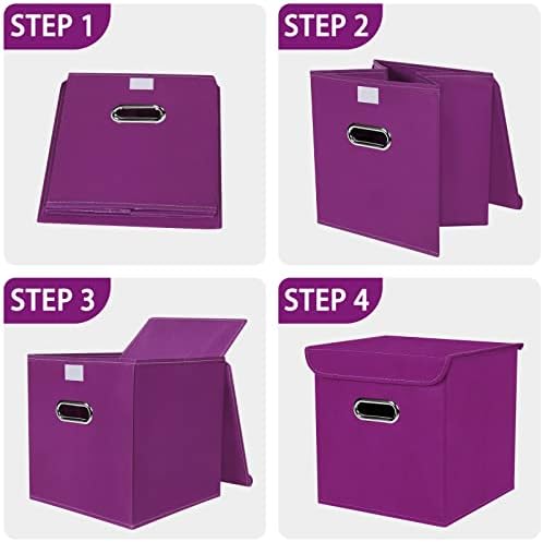 Closet Organizers Fabric Storage Bins With Lids Collapsible Cube Storage Organizer Basket With Handles,Storage Boxes for Clothes Storage,Office,Laundry,Shelves,6 Pack,（Purple） - Image 6