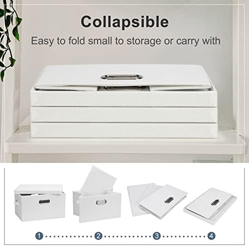 Graciadeco Medium 15" 21 Quart Collapsible Stackable Storage Bins with Lids, 5 Packs White Foldable Fabric Closet Storage Boxes with Lids, Lidded Heavy-duty Linen Baskets(15x11x8) - Image 5