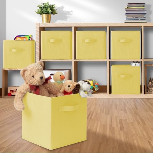 Casafield Set of 12 Collapsible Fabric Cube Storage Bins, Yellow - 11" Foldable Cloth Baskets for Shelves, Cubby Organizers & More - Image 5
