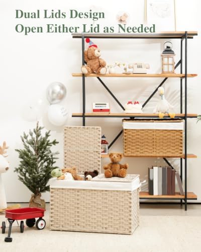 SETVSON Storage Basket with Lid 105L PE Rattan Storage Bin Light Khaki - Image 5