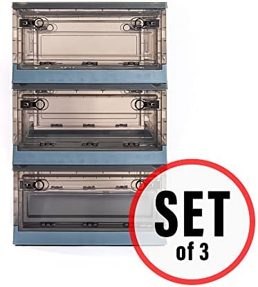 Best Home Fashion 3 packs Storage Bins Side Opening, Stackable Lid Collapsible, Foldable, Easy Tidy Up with Storage Box, Ideal for Home & Office Organization Storage Cube (Medium, Blue) - Image 7
