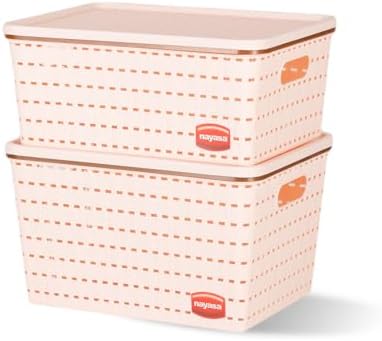 Nayasa Gloria 2 Piece Plastic Basket, 1 Big, 1 Medium, Peach, Square - Image 2