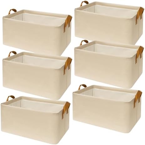 SNWDN 6 Pack Closet Cloth Storage Bins with Handles (Beige 15''L x 10.2''W x 8.2''H) by Unknown