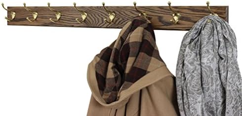 Solid Oak Coat Rack with Solid Brass Hat and Coat Style Hooks - Made in The USA (Walnut, 15" x 3.5" with 3 Hooks) - Image 3