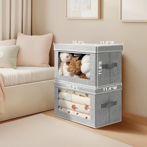 Homsorout Large Storage Baskets with Lids - Stackable Cube Bins for Closet, 6 Pack Windows Organizer Bins, Home Organizers and Storage for Clothes, CD, Towels, Light Grey - Image 6