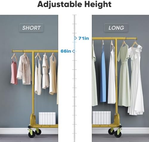 HOKEEPER Clothing Rack Gold Clothes Rack Heavy Duty Garment Rack for Hanging Clothes 525LBS Commercial Clothing Racks with Wheels for Bedroom, Laundry, Balcony, Living Room 22" D x 75" W x 71" H - Image 4
