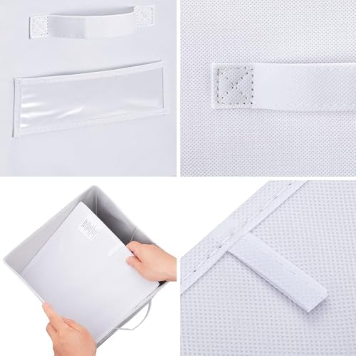 13x13x13 storage cube bins (Set of 10) Fabric storage cubes with 10 Labels Window Cards & a Pen, storage cubes 13x13, Collapsible 13 inch cube storage bins, Cubby Organizer Boxes, White - Image 2