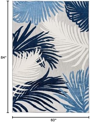Rugshop Lucca Indoor/Outdoor Contemporary Floral Deck Area Rug Navy 5' x 7' - Image 2