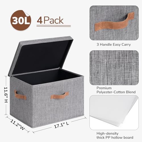 CHICVITA 4-Pack Large Fabric Storage Bins with Lids for Closet,Grey - Image 4