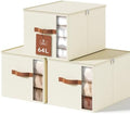 64L Clothes Storage Bins with Sturdy Frame, Foldable Clothing Organizer Box, Sweater Storage Cube with Lids and Zipper, Fabric Bedding Storage Bags for Blankets, Seasonal Clothes, Comforter by KitHero