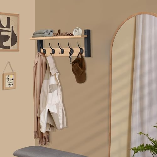 Sorbus Coat Rack Wall Mount with Shelf (Maple Wood, 24 Inch) - Image 4