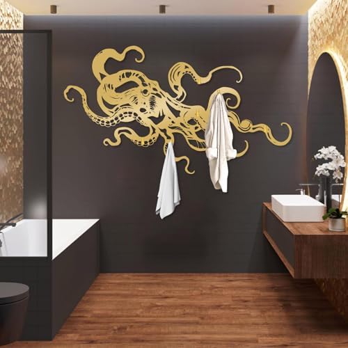 Octopus Coat Rack Wall Mount, Octopus Metal Wall Coat Rack, Ocean Monster Key Holder Wall Mounted, Kraken Hooks for Wall, Towel Hanger Rack Decor for Bathroom (Black, 27"x48"|68x121cm) - Image 3