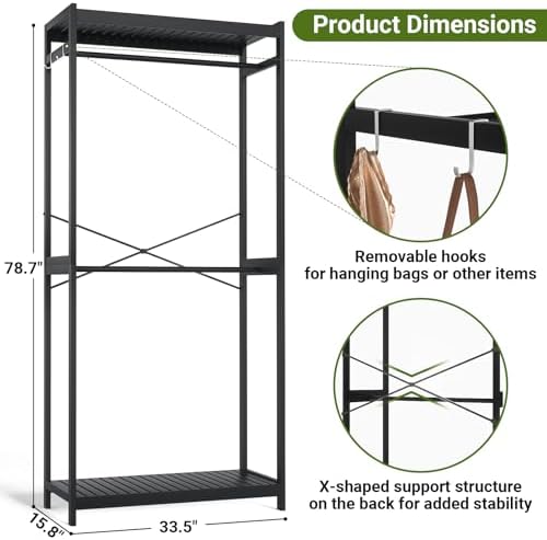 Homykic Bamboo Clothing Rack with Shelves, 33.5” Wide Clothes Rack, 78.8” H - Image 5