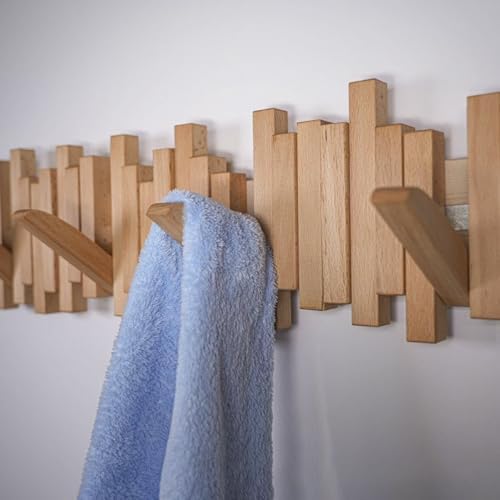 Wooden Coat Hooks Wood Wall Mounted Piano Coat Rack Flip Down Hook Rack Coat Rack Wall MountMulti Functional Space Saving Wall Organizer(Beech,53cm/21) - Image 4