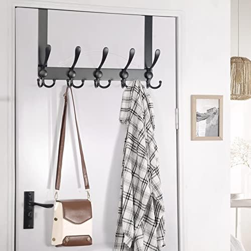 Dseap Over The Door Hook Hanger - Fits 1 3/8" to 1 3/4" Standard Doors | 5 Tri Hooks Heavy Duty Towel/Coat Rack | Door Organizer for Clothes, Jackets, Hats, Towels, Black, Pack of 2 - Image 3