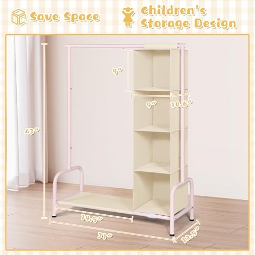 Univivi Kids Clothing Rack with Hanging Organizer, 43 Inch, Pink and Beige - Image 3