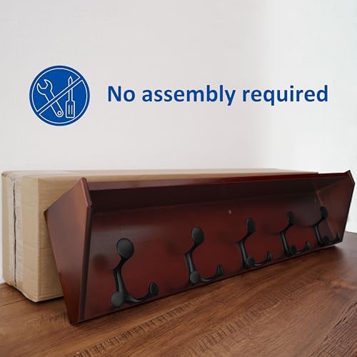 WEBI Wall Shelf with Hooks Underneath,35" Long Wall Mounted Coat Rack with Shelf,Entryway Coat Rack with 5 Triple Hooks for Hanging Coats,Jacket,Hallway,Bedroom,Mudroom,Cherry - Image 5
