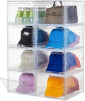 Attelite Upgrade Harder Solid Plastic Hat Organizer for Baseball Caps, 8 Pack Stackable Hat Storage Box with Clear Magnetic Door, Hat Rack(XL-Clear) by Attelite