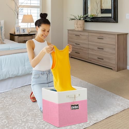 Storage Cubes,13 x 15 x 13 storage cubes,Foldable Fabric Storage Cubes with Labels 4 Pack,Linen Cube Storage Organizer Bins Kallax Storage Cubes for Organizing Shelves Cabinet(White pink). - Image 4