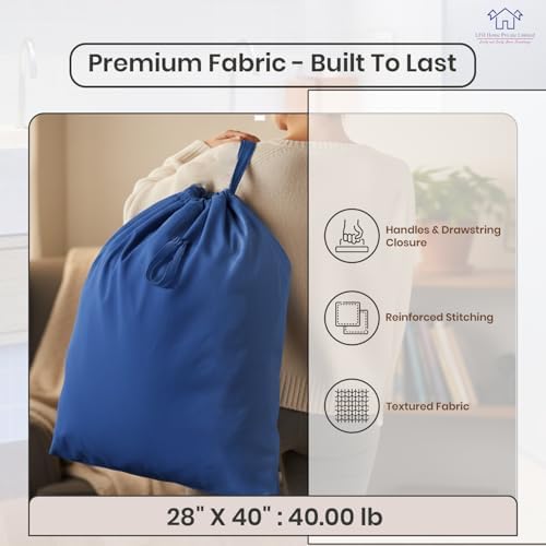LFH Home Large Premium Cotton Rich Canvas Laundry Bag with Drawstring and Handles Heavy Duty, Multi-Use, and Washable for Home, Travel, College or Storage 28x40 (Pack of 4)-Sky Blue - Image 5