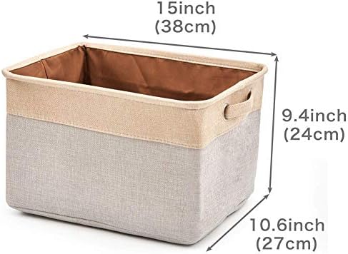 EZOWare Set of 3 Large Canvas Fabric Tweed Storage Organizer Cube Set W/Handles for Nursery Kids Toddlers Home and Office - 15 L x 10.5 W x 9.4 H -Gray/Cream - Image 2