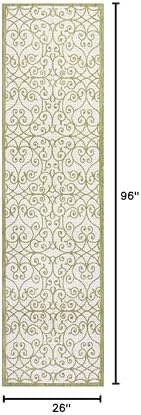 Eyely Filigree Weave Runner Rug 2X8 Green/Cream, Indoor Outdoor Rug - Image 2