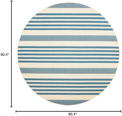 SAFAVIEH Washable Rug Outdoor Courtyard Collection - 6'7" Round, Beige & Blue, Non-Shedding & Easy Cleaning, Ideal for Patio, Backyard, Mudroom (CY6062-233) - Image 2