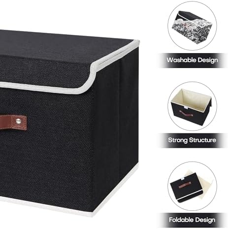 ANMINY Fabric Storage Box Bins with Lids, Black, 15"x10"x10", 4 Pack - Image 4
