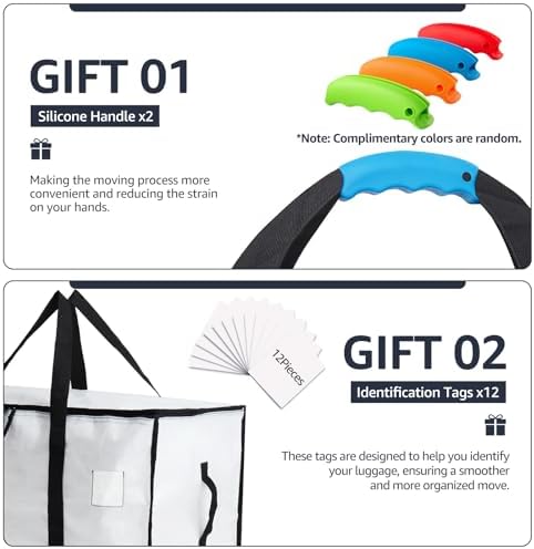 Moving Bags Heavy Duty Extra Large, Moving Boxes, Moving Supplies Essentials, Blue Storage Bins with Lids, Plastic Packing Totes, Storage Bags for Clothes with Handles & Zippers(White, 12 Pack) - Image 3