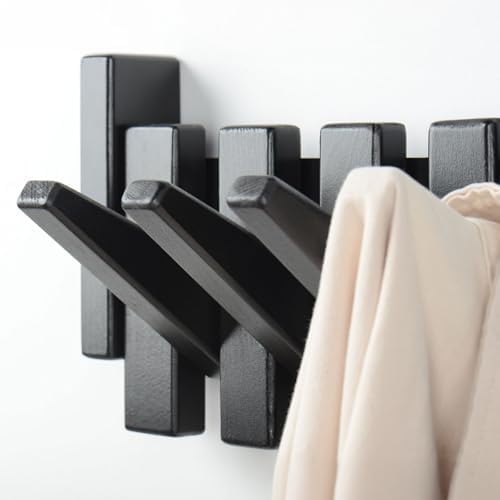 Beech Piano Key Coat Rack with 6 Flip Hooks, Black - Image 7