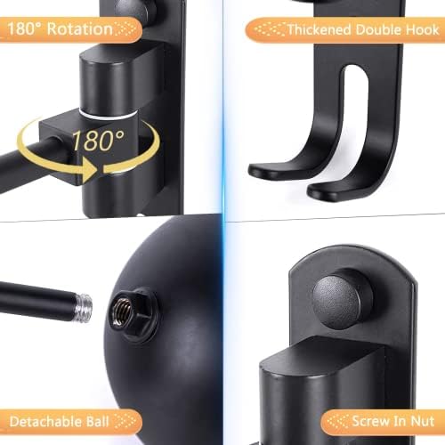 Kikerike Motorcycle Helmet Rack Wall Mount with 180 Degree Rotation and 2 Hooks - Metal Helmet Holder Display Stand, Black, 6 Pcs - Image 3