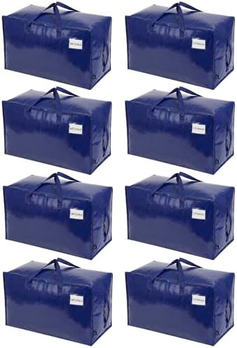 VENO 8 Pack Extra Large Heavy Duty Moving Bags with Wide Opening & Reinforced Handles, Reusable Storage Tote Bags with Strong Zippers for Clothes, College Dorm Essentials & Moving Supplies by Veno