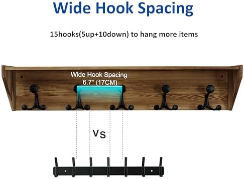 WEBI Wall Shelf with Hooks Underneath,35" Long Wall Mounted Coat Rack with Shelf,Entryway Coat Rack with 5 Triple Hooks for Hanging Coats,Jacket,Hallway,Bedroom,Mudroom,Brown - Image 4
