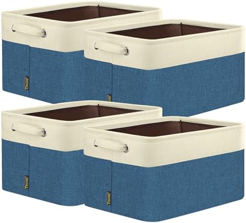 BALEINE 4 Pack Fabric Closet Storage Bins for Shelves, Linen Closet Organizers and Storage, Decorative Baskets for Organizing, Shelf, Clothes, Home, Office (Navy Blue, 17''x13''x10.5'') by BALEINE