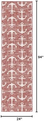 Unique Loom Outdoor Coastal Collection Area Rug - Ahoy (2' x 7' 10" Runner, Rust Red/ Ivory) - Image 2
