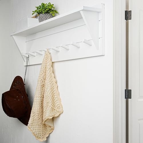 WEBI Coat Rack Wall Mount with Shelf,8 Peg Hooks,34" Long Entryway Wall Shelf with Hooks Underneath for Hanging Coats,Caps,Jacket,Clothes,White - Image 3